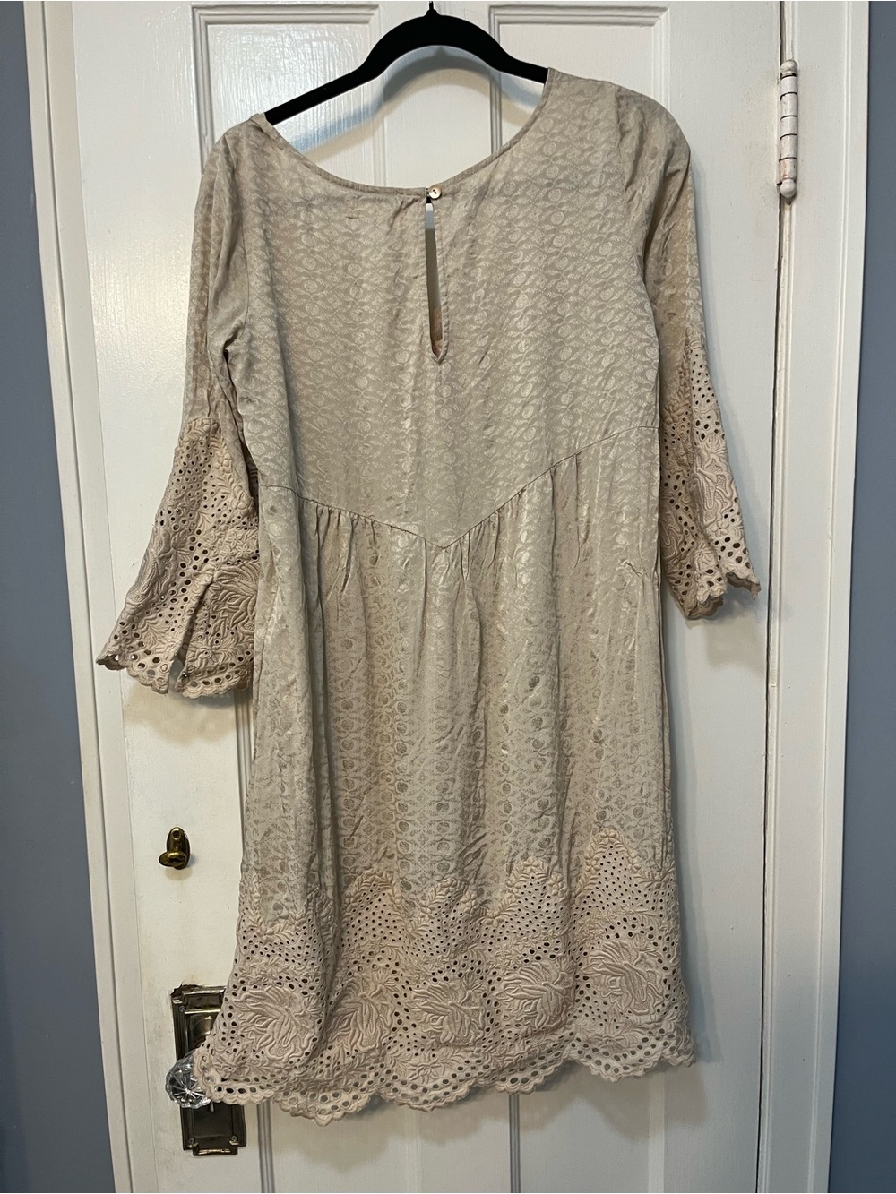 Odd Molly Silk Eyelet Lace-Trim V-Neck Women's Dress Grunge Y2K 90s Boho Fairy - Picture 5 of 8